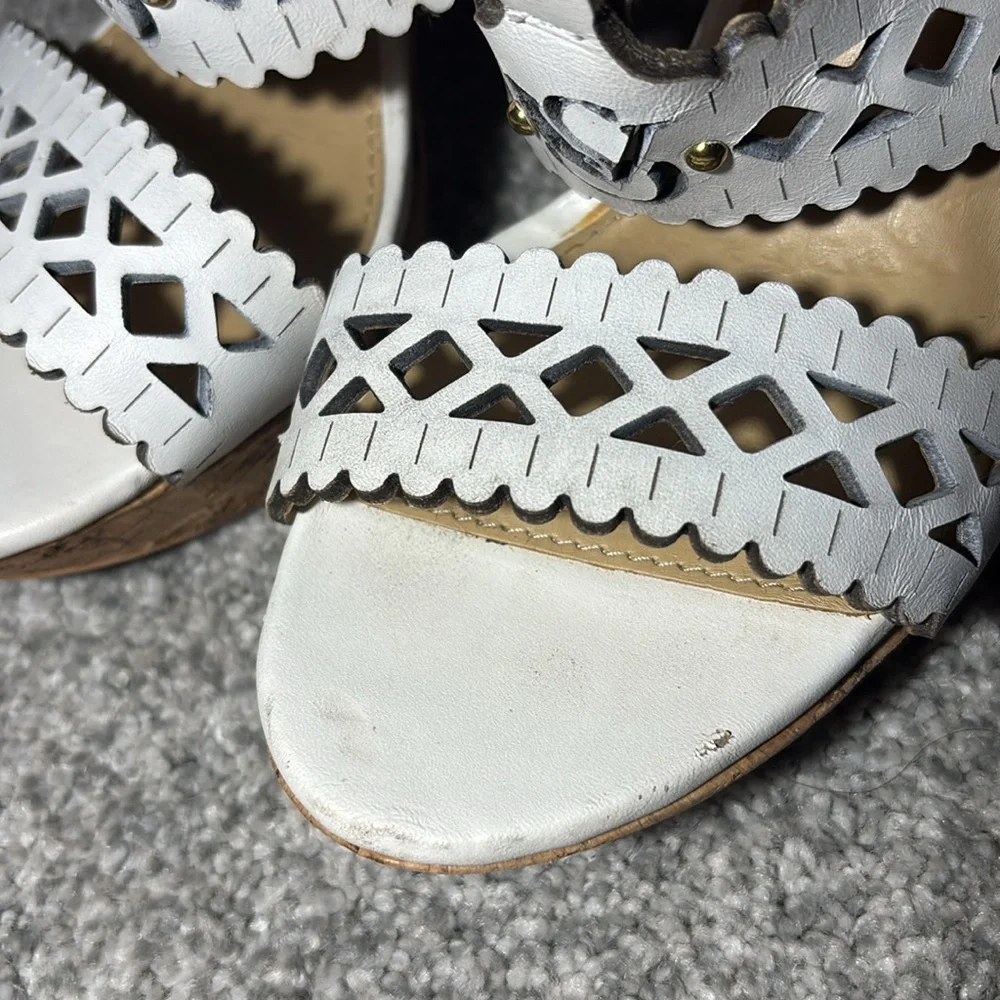 Vintage Victoria's Secret White leather Platform heels Cork heel cutout sandal